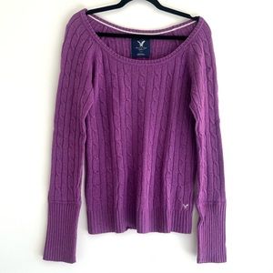 Y2K AEO Cable Knit Boatneck Purple Sweater - American Eagle Outfitters - Size M